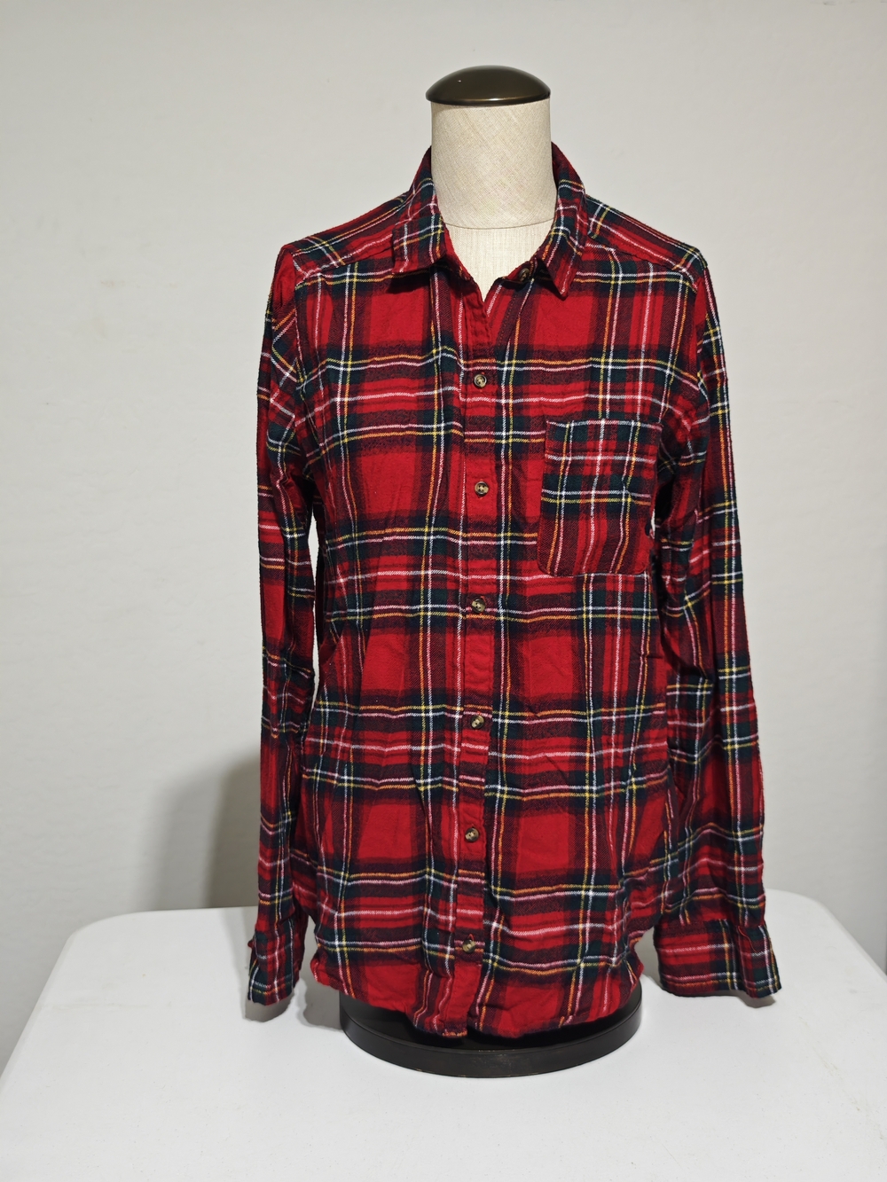 Hollister Red Red And Green Plaid Flannel Boyfriend Fit Shirt Size Small